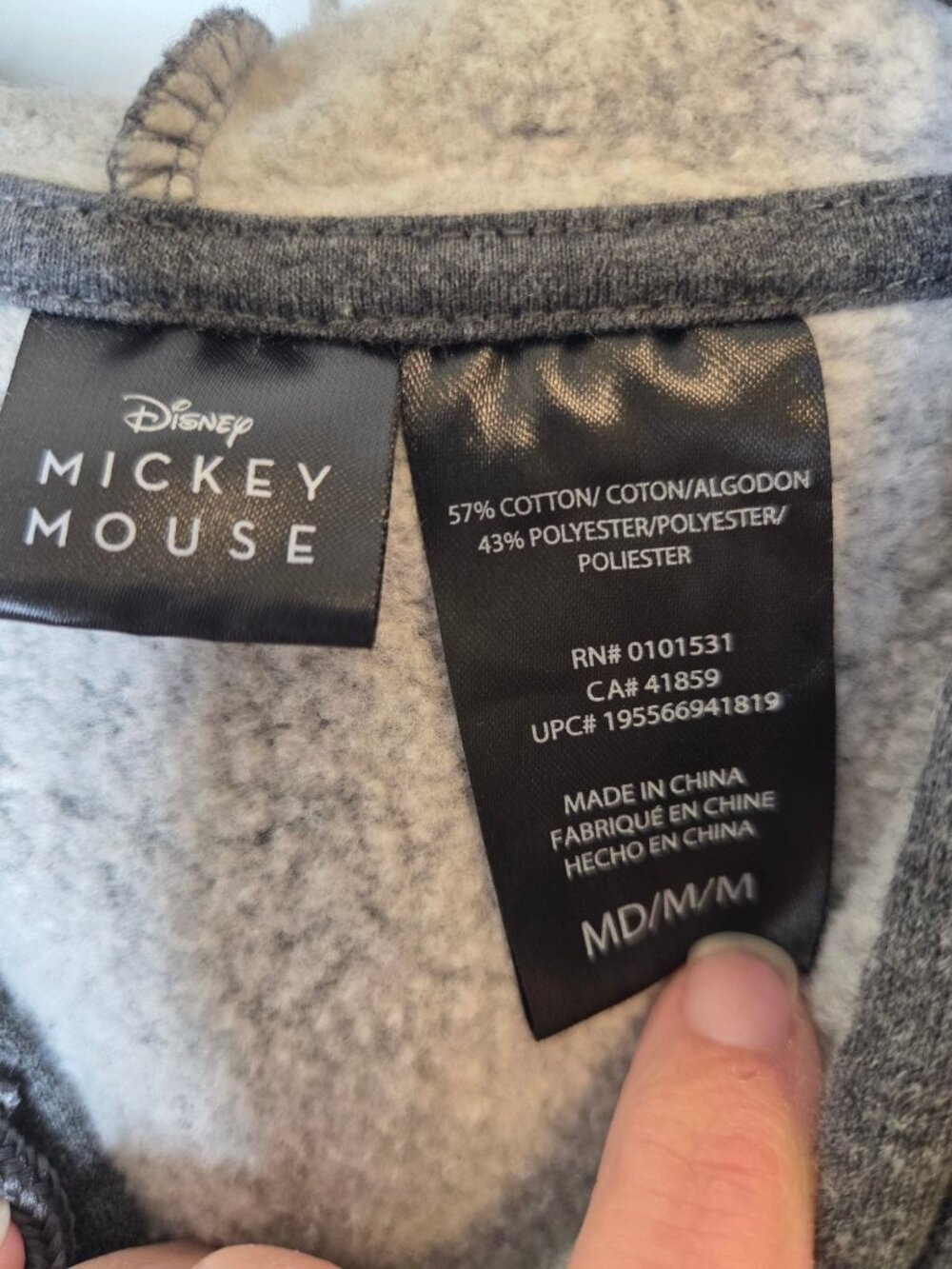 Mens Disney Mickey Mouse Gray Pullover Hoodie Sweatshirt M Cotton Blend - Picture 4 of 7